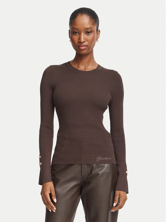 Guess Bluzka W6YR09 Z0948 Brązowy ciemny Slim Fit