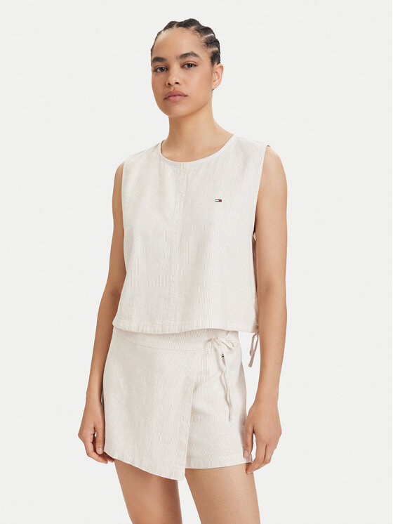 Tommy Jeans Top DW0DW22779 Beżowy jasny Regular Fit