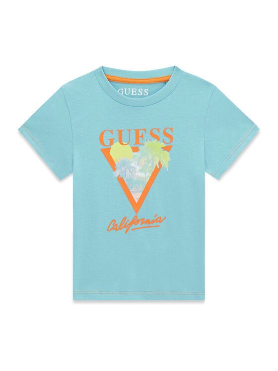 Guess T-Shirt N6GI10 K8HM4 Turkusowy Regular Fit