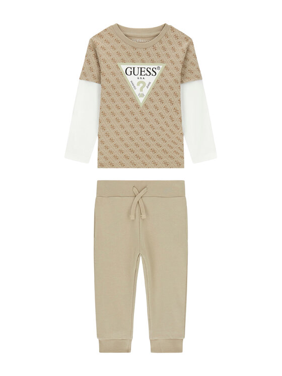 Guess Komplet bluzka i spodnie N6YG02 K4077 Beżowy Regular Fit