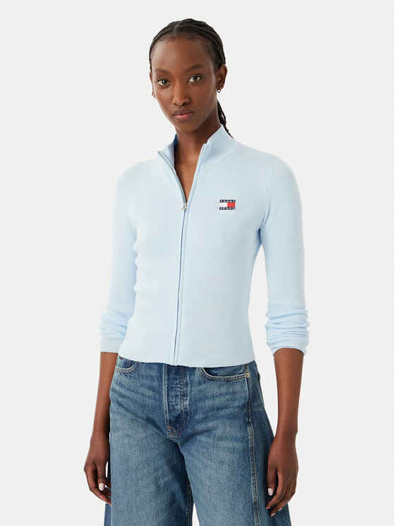 Tommy Jeans Kardigan DW0DW20967 Niebieski jasny Slim Fit