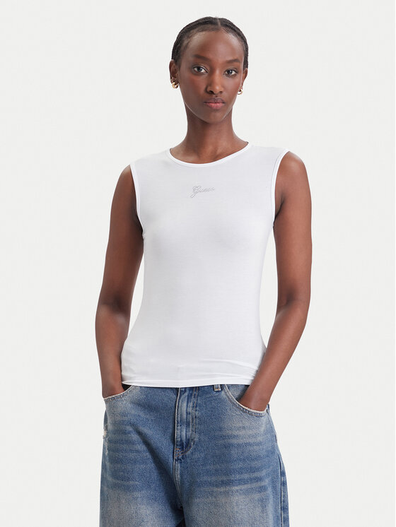 Guess Top W6YP1 7K3881 Biały Slim Fit