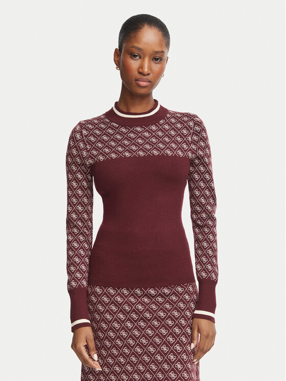 Guess Sweter W5BR24 Z3JD2 Bordowy Slim Fit