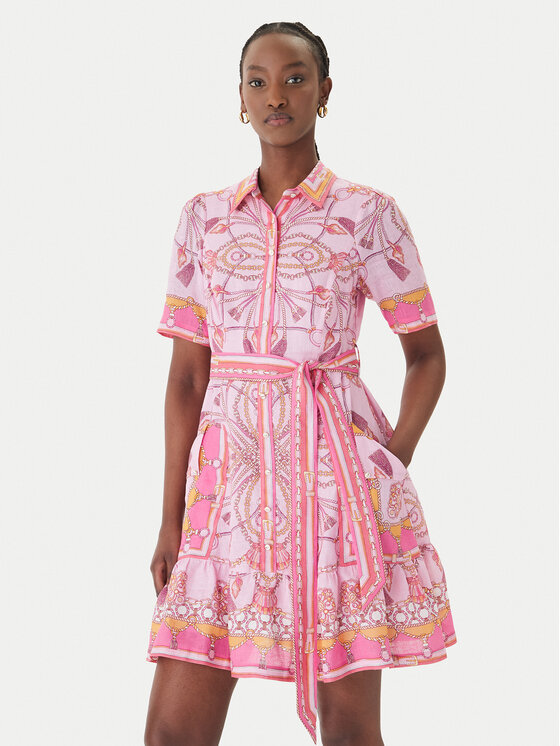 Hale Bob Sukienka letnia with linen Aula 61SG670A Różowy Regular Fit