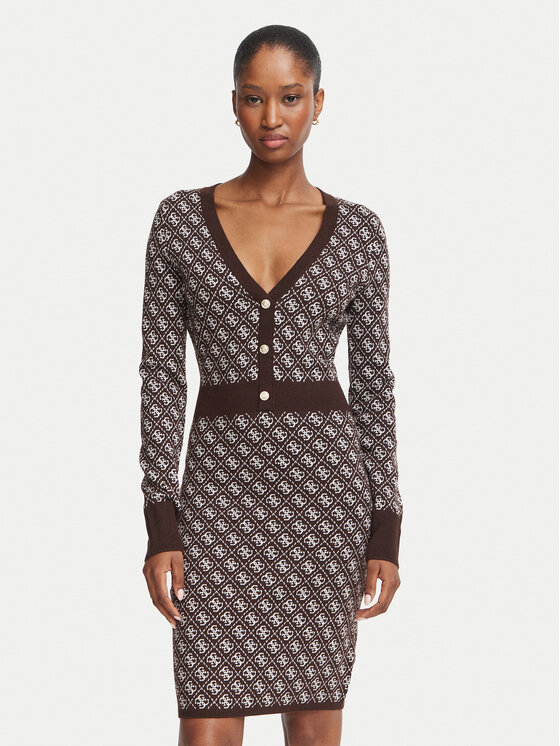 Guess Sukienka dzianinowa W6BK23 Z1422 Brązowy Slim Fit