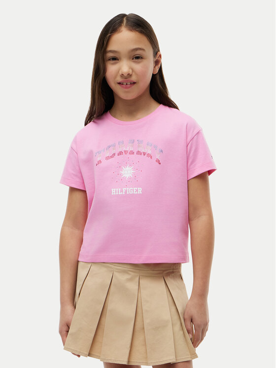 Tommy Hilfiger T-Shirt Sun Rhinestone KG0KG09458 Różowy Regular Fit