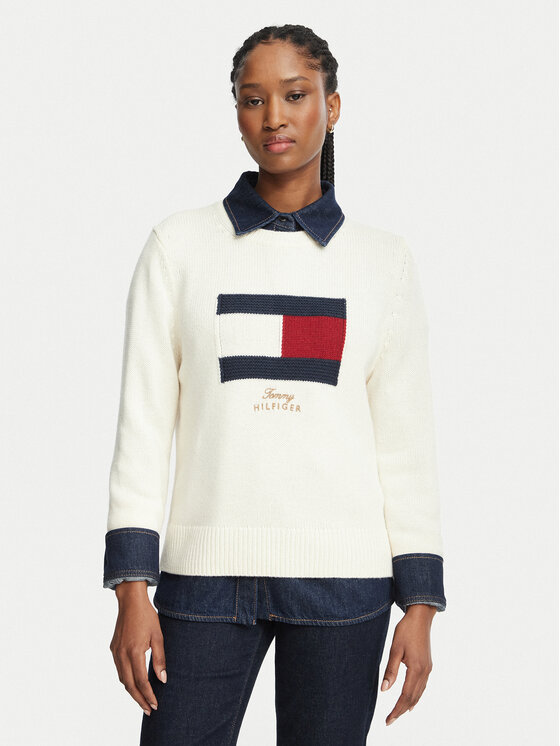Tommy Hilfiger Sweter WW0WW51450 Kremowy Regular Fit