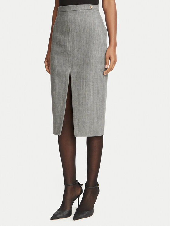 Elisabetta Franchi Spódnica ołówkowa GO-254-67E2-V320 Szary Fitted Fit