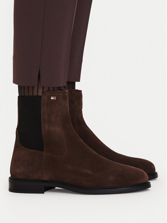 Tommy Hilfiger Sztyblety Enamel Flag Suede Ankle Chelsea FW0FW09575 Brązowy
