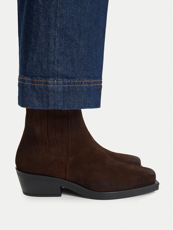 Tommy Jeans Botki Tjw Suede Cowboy Boots EN0EN03142 Brązowy ciemny