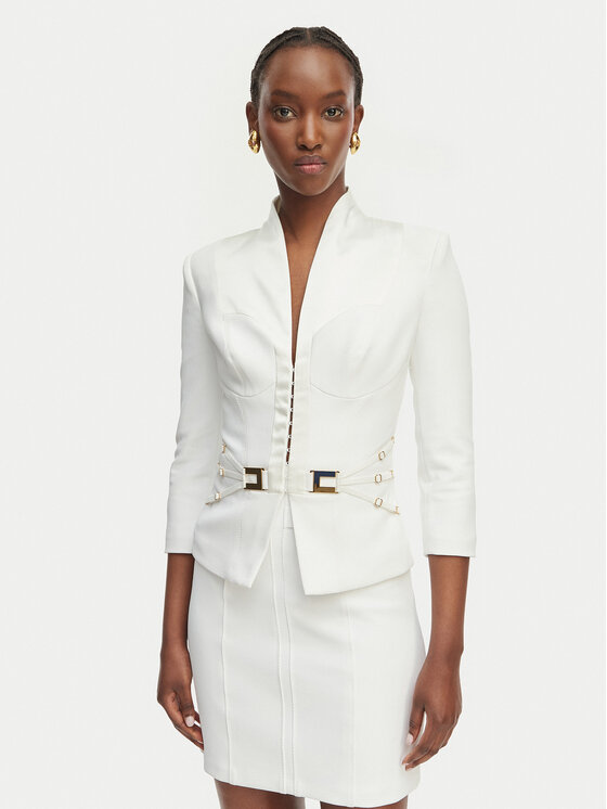 Elisabetta Franchi Marynarka GI-202-61E2-V590 Biały Regular Fit