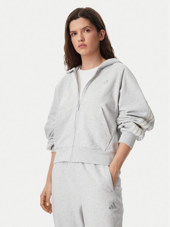 adidas Bluza Kit 3-Stripes Full Zip Hoodie KV9879 Szary Regular Fit