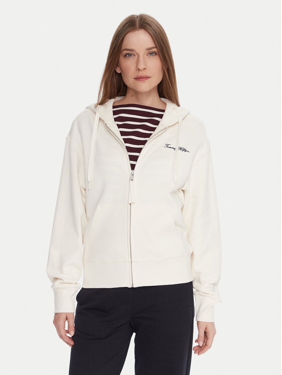 Tommy Hilfiger Bluza Script WW0WW45742 Écru Regular Fit