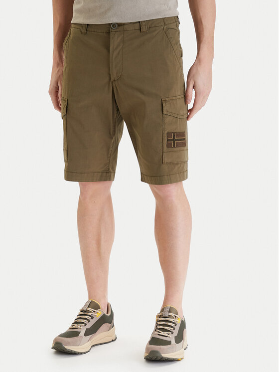 Napapijri Szorty materiałowe N-Horton NP0A4HOS Khaki Regular Fit