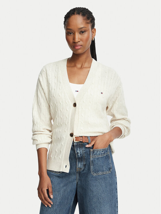 Tommy Hilfiger Kardigan UW0UW06630 Kremowy Relaxed Fit