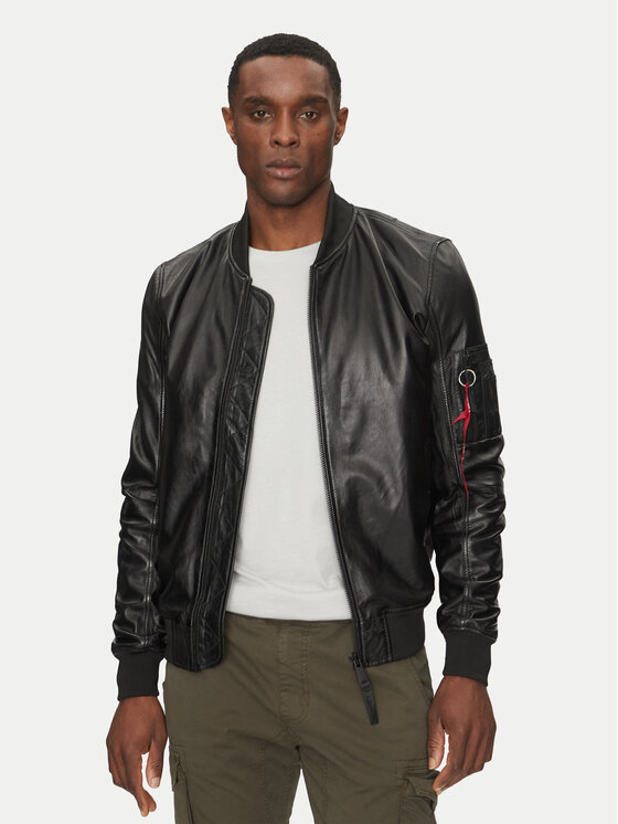 Alpha Industries Kurtka skórzana Ma-1 156141 Czarny Slim Fit
