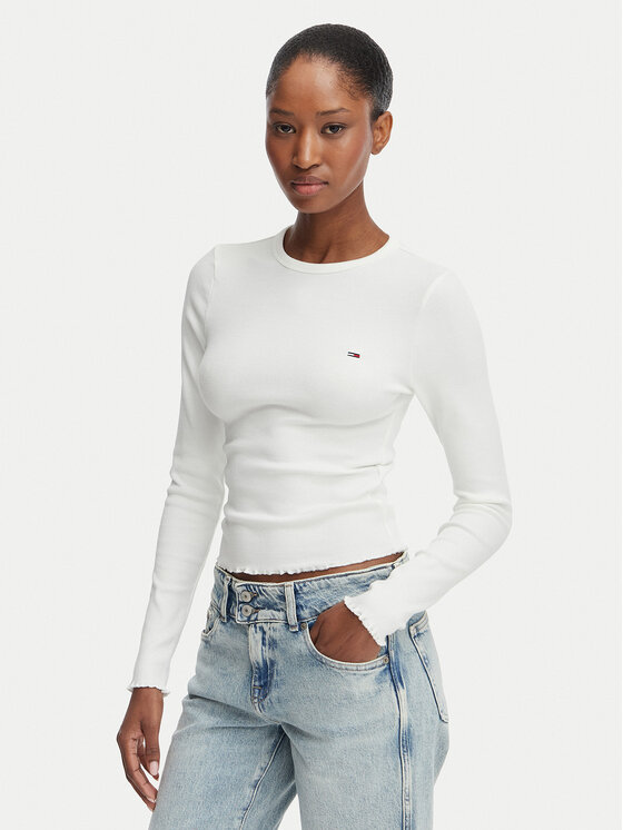 Tommy Jeans Bluzka DW0DW22783 Biały Slim Fit