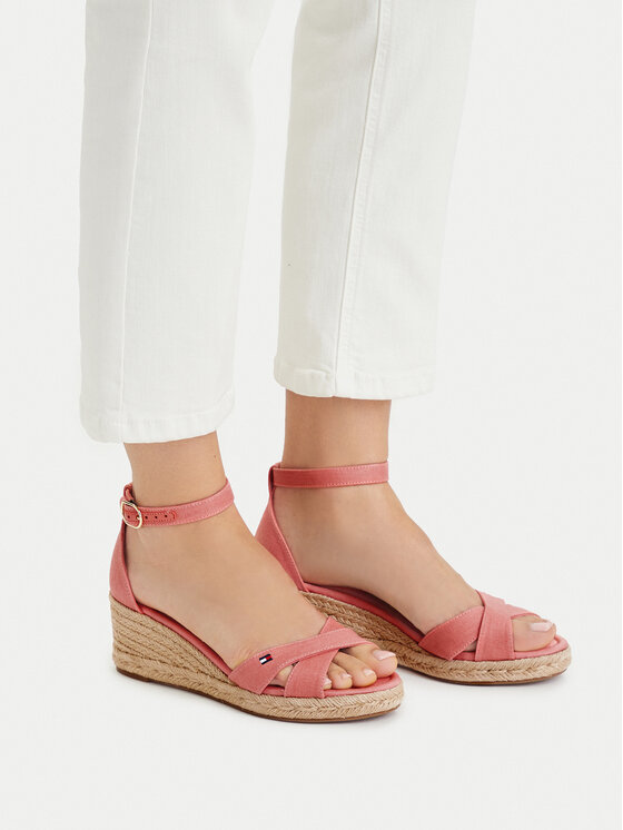 Tommy Hilfiger Espadryle Hemp Crossover Strap Wedge Espadrilles FW0FW09332 Różowy
