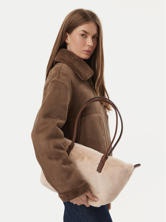 Tommy Hilfiger Torebka Popette East West Tote Faux Fur AW0AW19310 Beżowy jasny