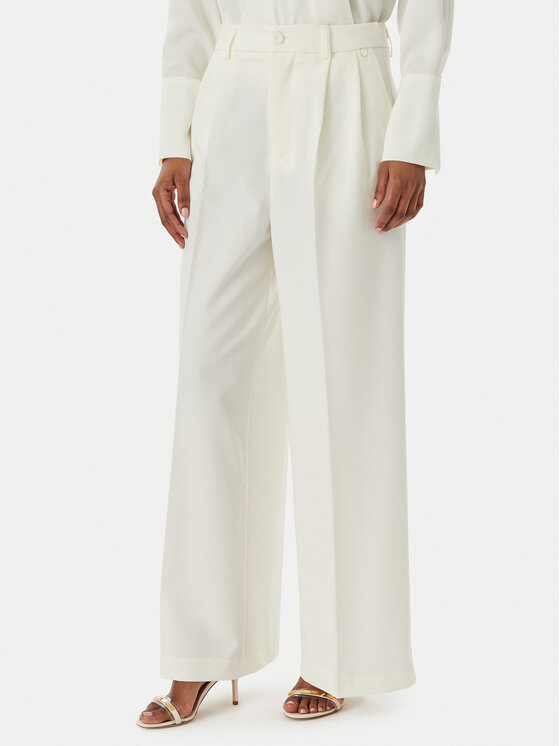 Rinascimento Spodnie palazzo CFC0123671003 Écru Regular Fit