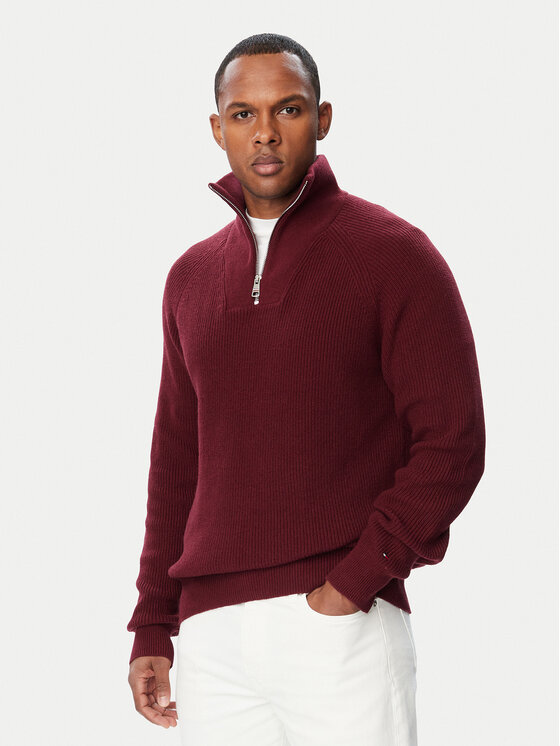 Tommy Hilfiger Sweter Fisherman MW0MW42531 Bordowy Regular Fit