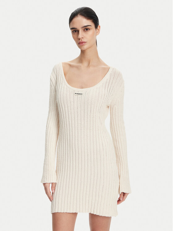 PINKO Sukienka dzianinowa 105301 A2N7 Écru Regular Fit