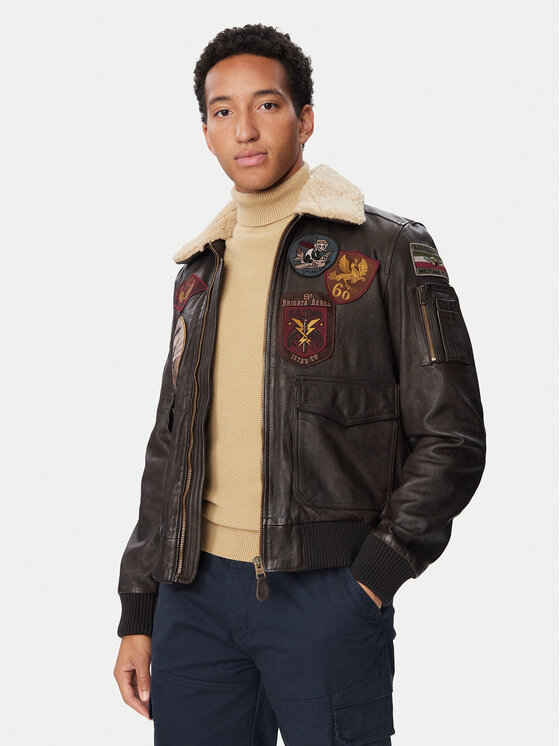 Aeronautica Militare Kurtka skórzana 262PN0968U100839 Beżowy ciemny Regular Fit