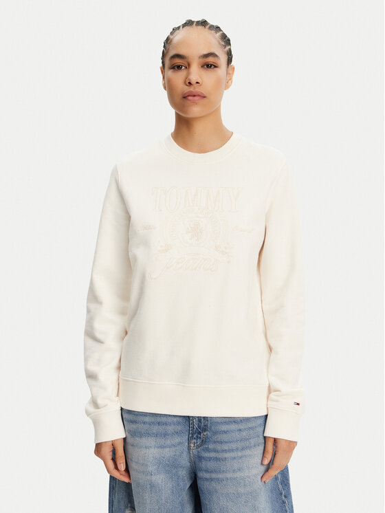 Tommy Jeans Bluza Tonal Crest DW0DW20637 Biały Regular Fit