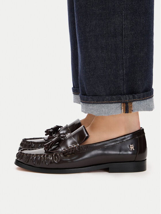 Tommy Hilfiger Mokasyny Tassel Abrasivato FW0FW09460 Brązowy ciemny