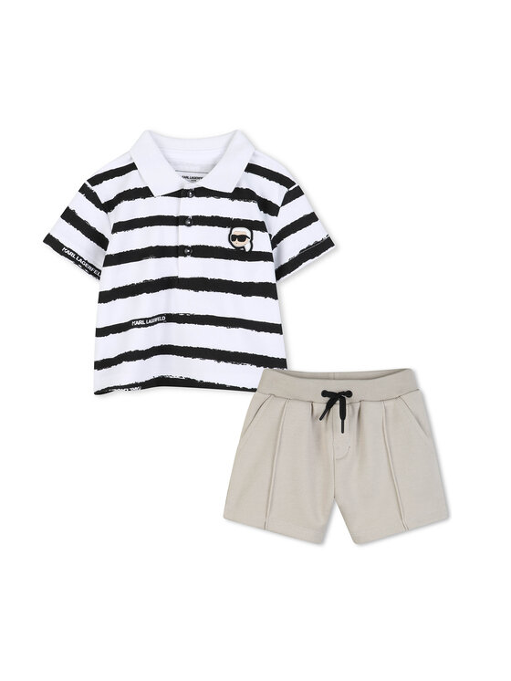 Karl Lagerfeld Kids Komplet polo i spodenki Z31068 M Beżowy Regular Fit