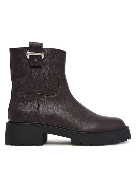 Calvin Klein Botki Chunky Ankle Boot Lth Hdw HW0HW03202 Brązowy ciemny