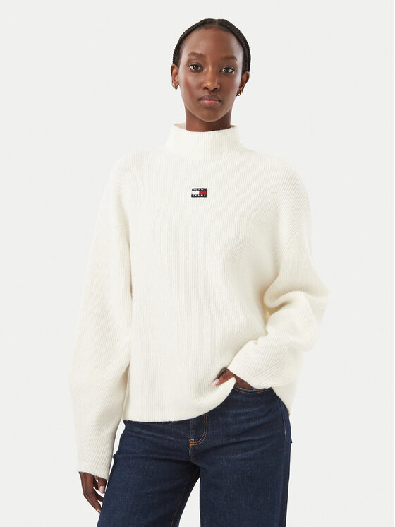 Tommy Jeans Sweter Badge DW0DW23349 Biały Relaxed Fit