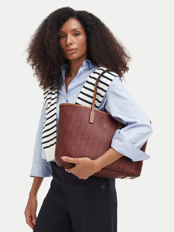 Tommy Hilfiger Torebka Th Monoplay Tote Le AW0AW17416 Czerwony ciemny
