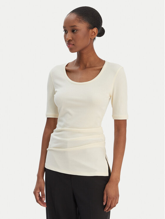 Calvin Klein Bluzka LV044E267G Beżowy Slim Fit