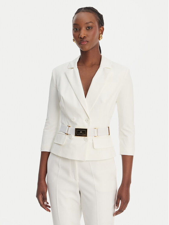 Elisabetta Franchi Marynarka GI-224-61E2-V590 Biały Regular Fit