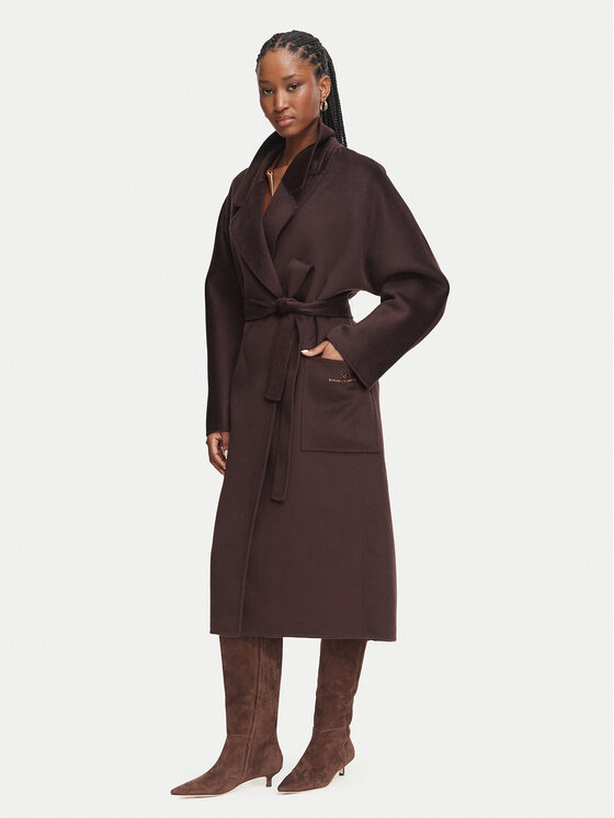 Elisabetta Franchi Płaszcz wełniany CP-01D-66E2-V850 Brązowy ciemny Regular Fit