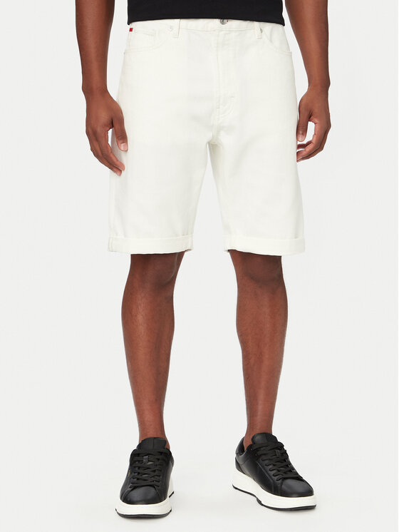 HUGO Szorty jeansowe 50561648 Kremowy Relaxed Fit