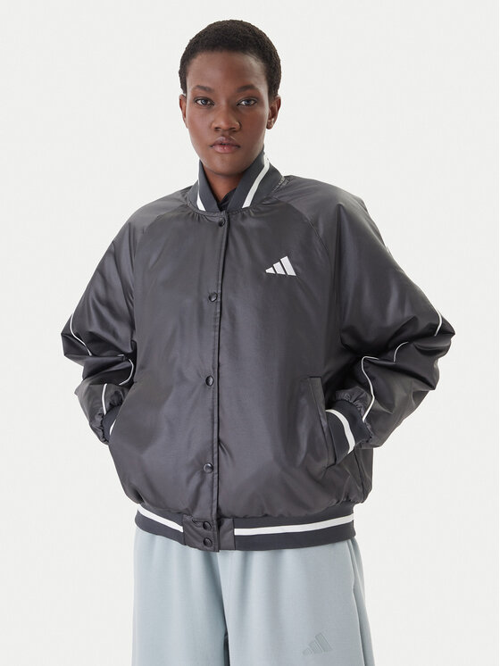 adidas Kurtka bomber Stadium JZ6919 Szary Loose Fit