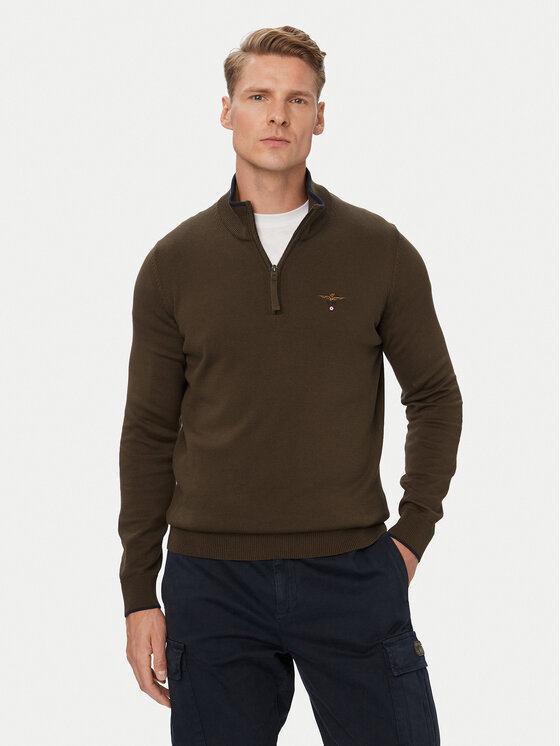 Aeronautica Militare Sweter 262MA1670UL00506 Brązowy Regular Fit