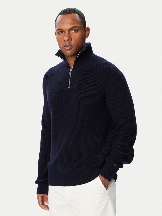 Tommy Hilfiger Sweter Fisherman MW0MW42531 Granatowy Regular Fit