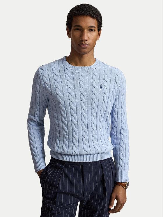 Polo Ralph Lauren Sweter Cable 710775885545 Niebieski jasny Regular Fit