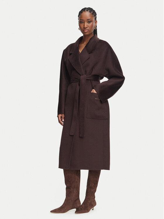 Elisabetta Franchi Płaszcz wełniany CP-01D-66E2-V850 Brązowy ciemny Regular Fit