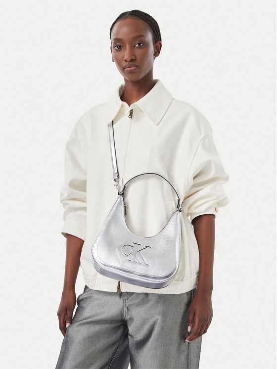 Calvin Klein Torebka Bold Ck Outline Mtl Shoulder Bag LV04F3897G Srebrny