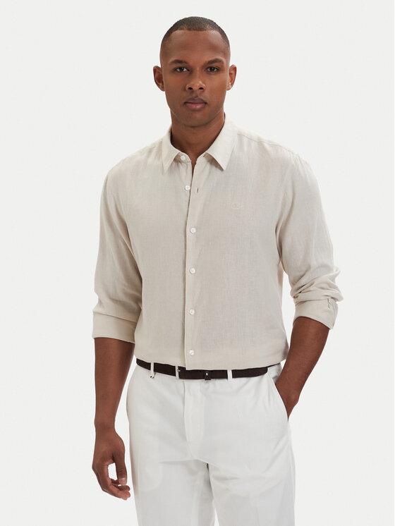 Calvin Klein Koszula LV04LE125G Beżowy jasny Regular Fit