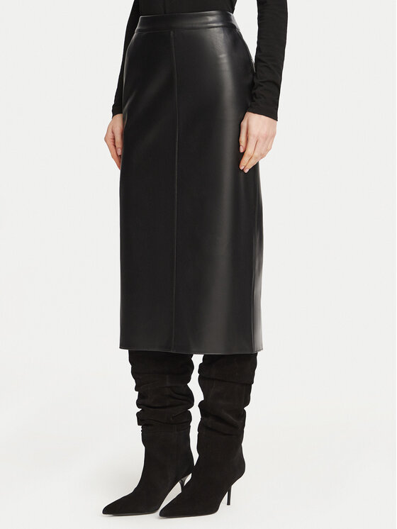 Marella Spódnica z imitacji skóry 2623776022200 Czarny Regular Fit