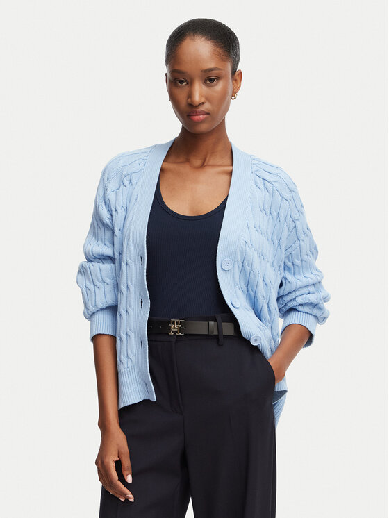 Tommy Hilfiger Kardigan WW0WW50078 Niebieski jasny Relaxed Fit