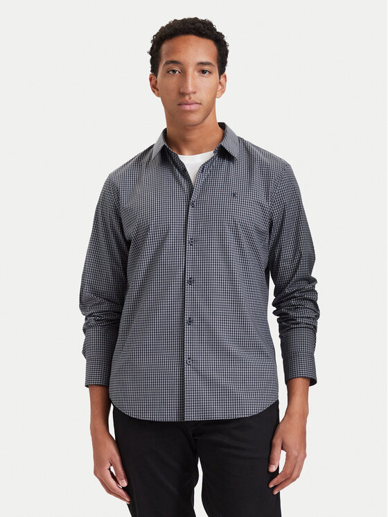 Calvin Klein Koszula Gingham LV04LH100G Granatowy Slim Fit