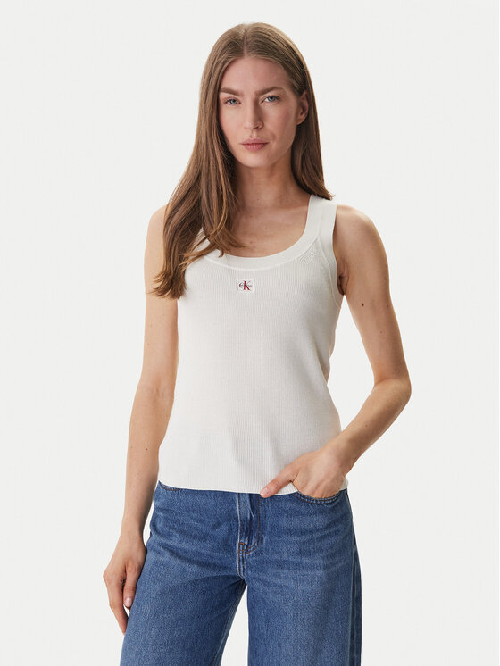 Calvin Klein Jeans Top LV047F355G Beżowy Slim Fit