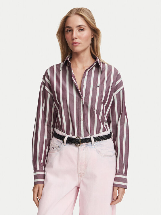 Tommy Jeans Koszula Essential DW0DW23340 Fioletowy Oversize