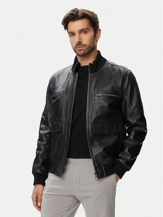 JOOP! Kurtka skórzana Clouson 80100851 Czarny Regular Fit